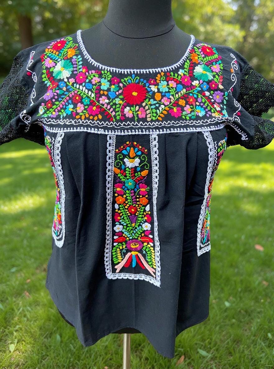 Precious “Linda” Black Hand Embroidered with EXTRA Embroidered areas 