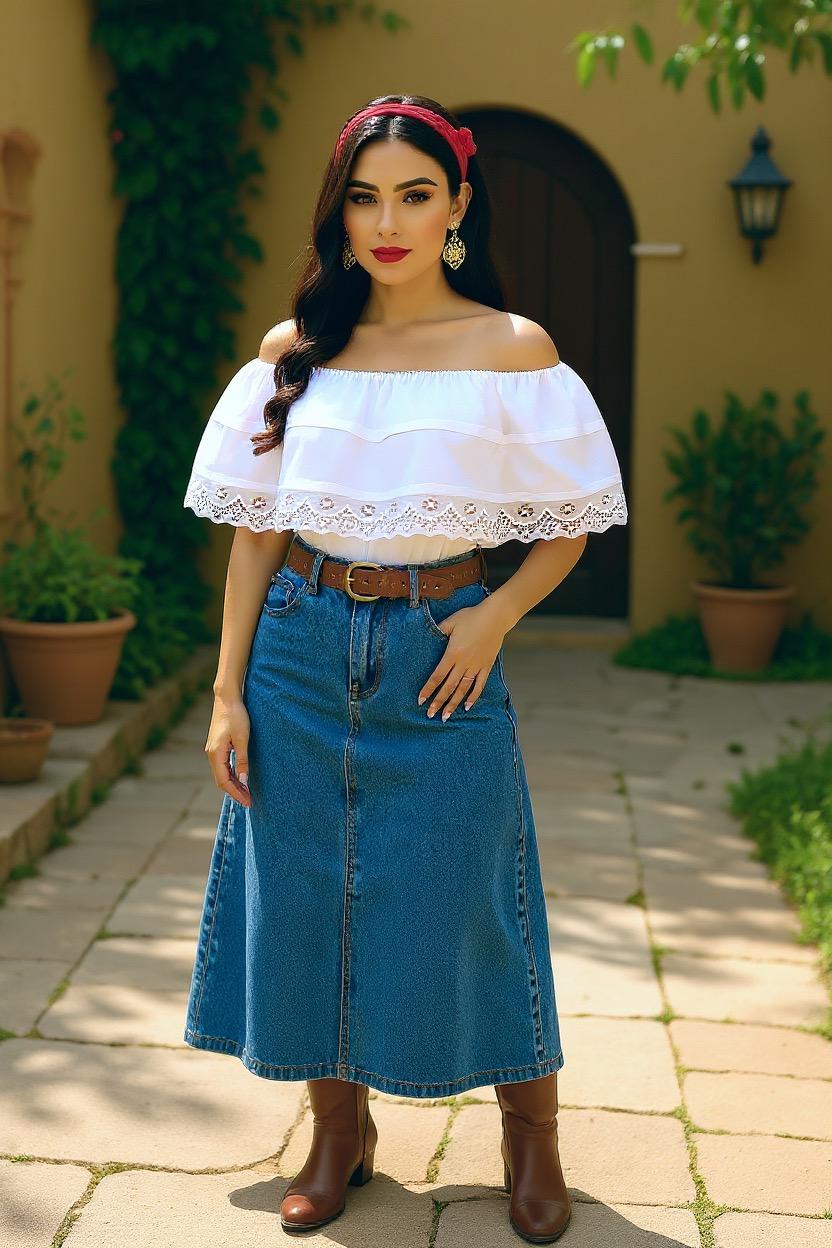 White Peasant Blouse - with satin white ribbon & white lace