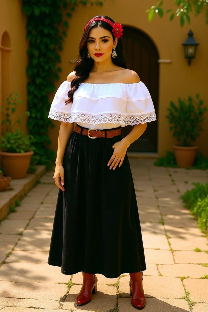 Image of White Peasant Blouse - with satin white ribbon & white lace