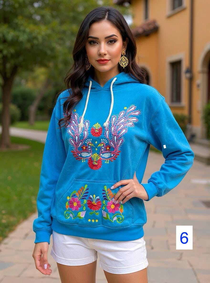 Large Mexican Embroidered Pullover Sweaters - Floral Embroidered Sweaters