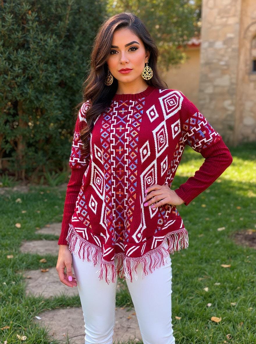 Image of Artisanal Handmade Long Sleeve Mananitas - Mexican Ponchos - Handmade Covering