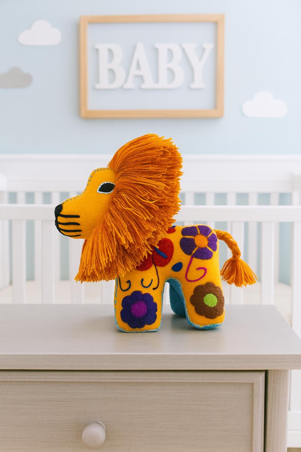 Image of Hand Embroidered Artisanal Stuffed LION - Handmade Stuffed Animals -Beautiful Handcrafted Lion - Perfect for an authentic & meaningful gift