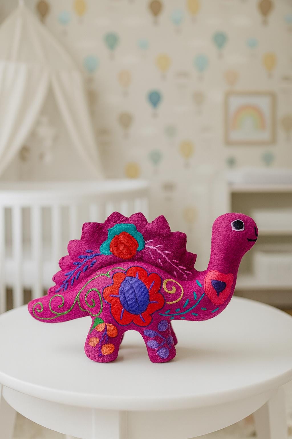 Image of Hand Embroidered Stuffed Dinosaur: Artisanal Felt Dino Toy/Decor