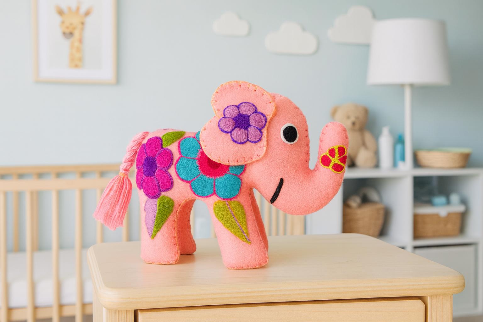 Image of Hand Embroidered Felt Stuffed Animal: Mexican Artisanal Decoration