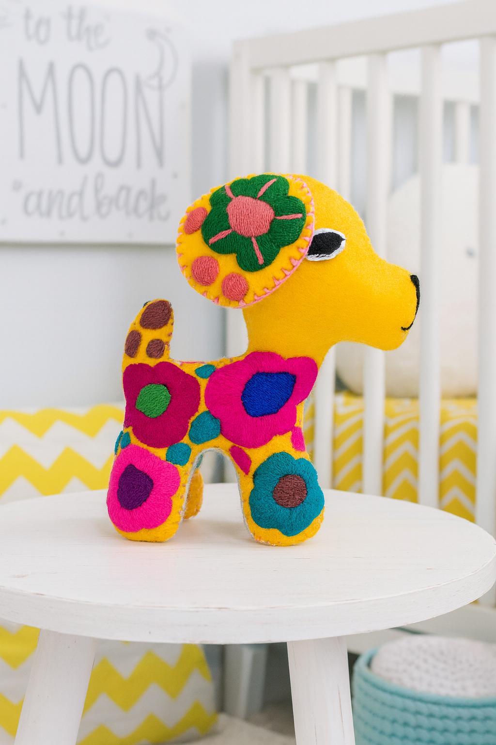 Image of Hand Embroidered Felt Stuffed Animal: Mexican Artisanal Decoration