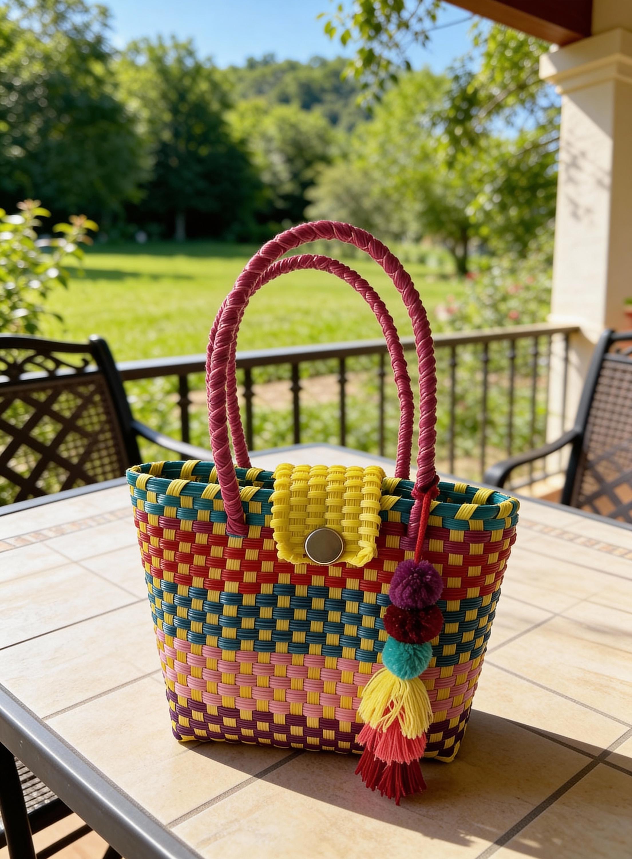 Image of Handwoven Recycled top handle Bag - Artisan Made Purse from Chiapas, Mexico