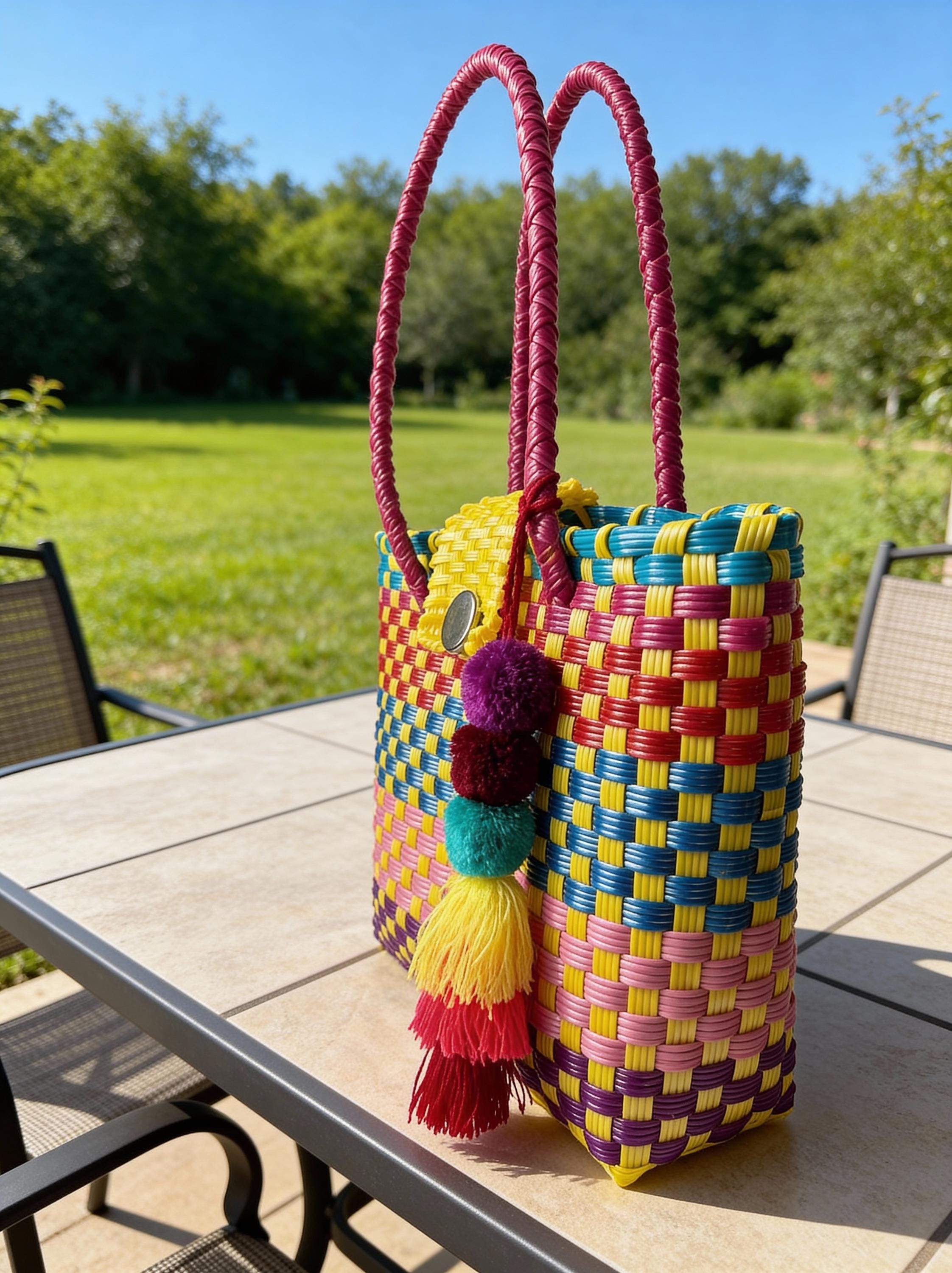 Image of Handwoven Recycled top handle Bag - Artisan Made Purse from Chiapas, Mexico