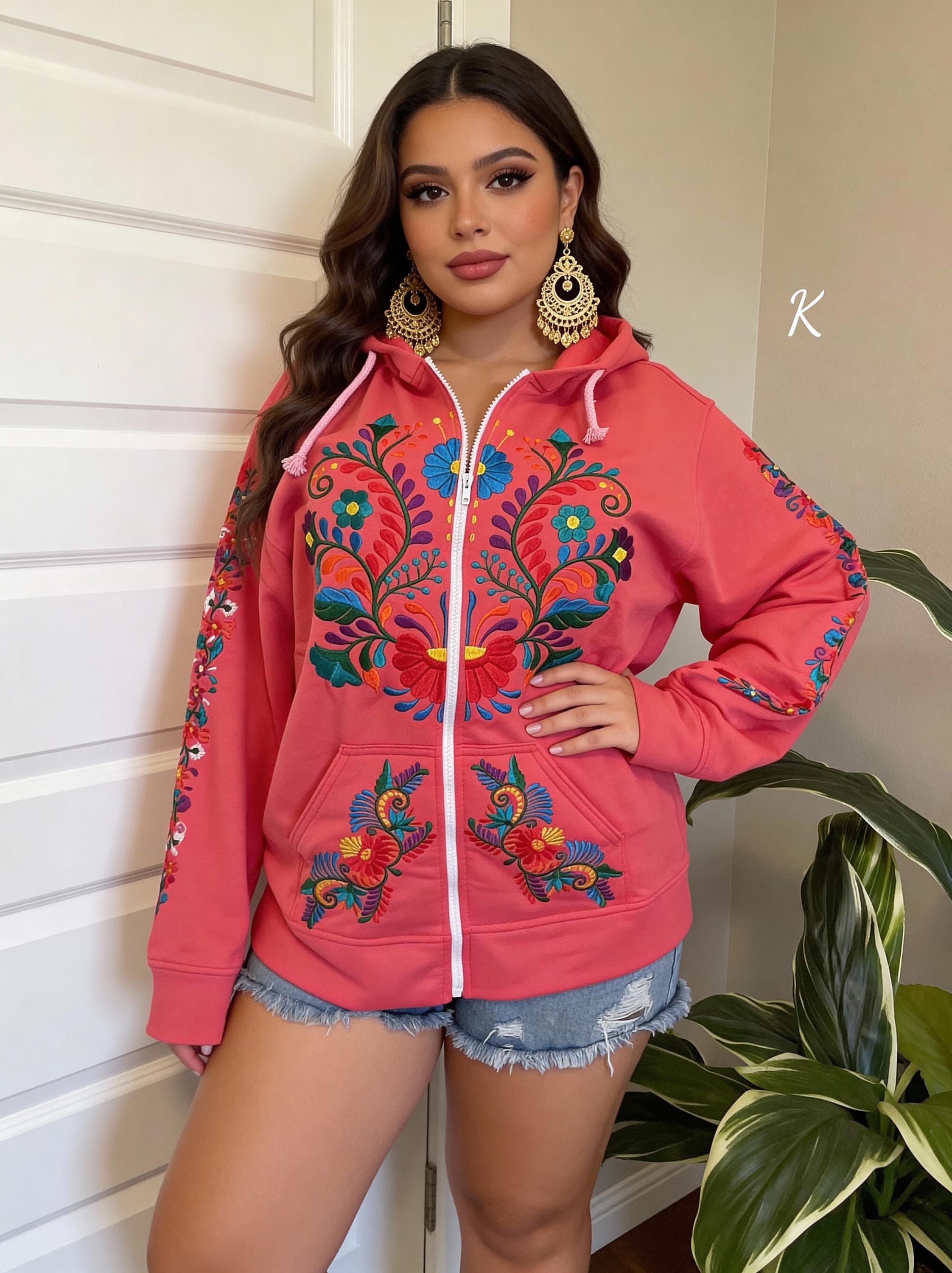 Image of Medium size - Mexican Embroidered Pullover Sweaters - Floral Embroidered Sweaters