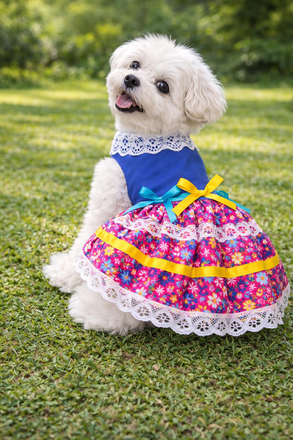 Image of Embroidered Floral Dog Dress: Handmade Sinaloa Style Pet Clothing