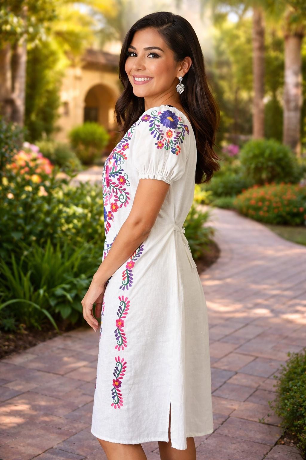 Image of Mexican Embroidered Floral Dress “Dana”–Puebla Inspired Fiesta Dress