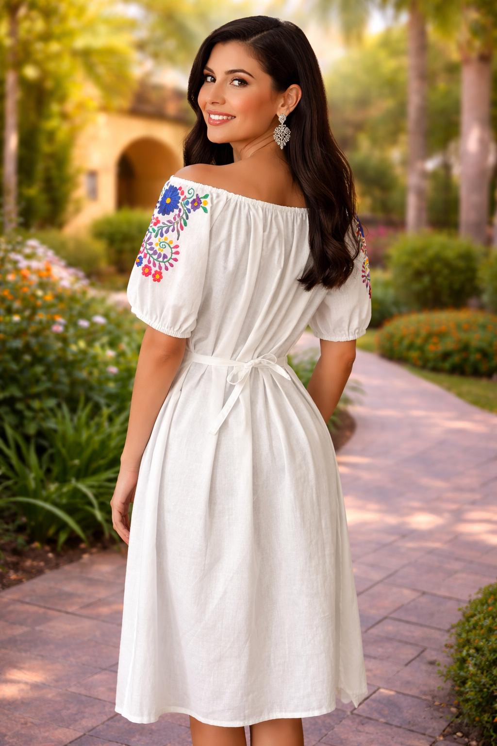 Image of Mexican Embroidered Floral Dress “Dana”–Puebla Inspired Fiesta Dress