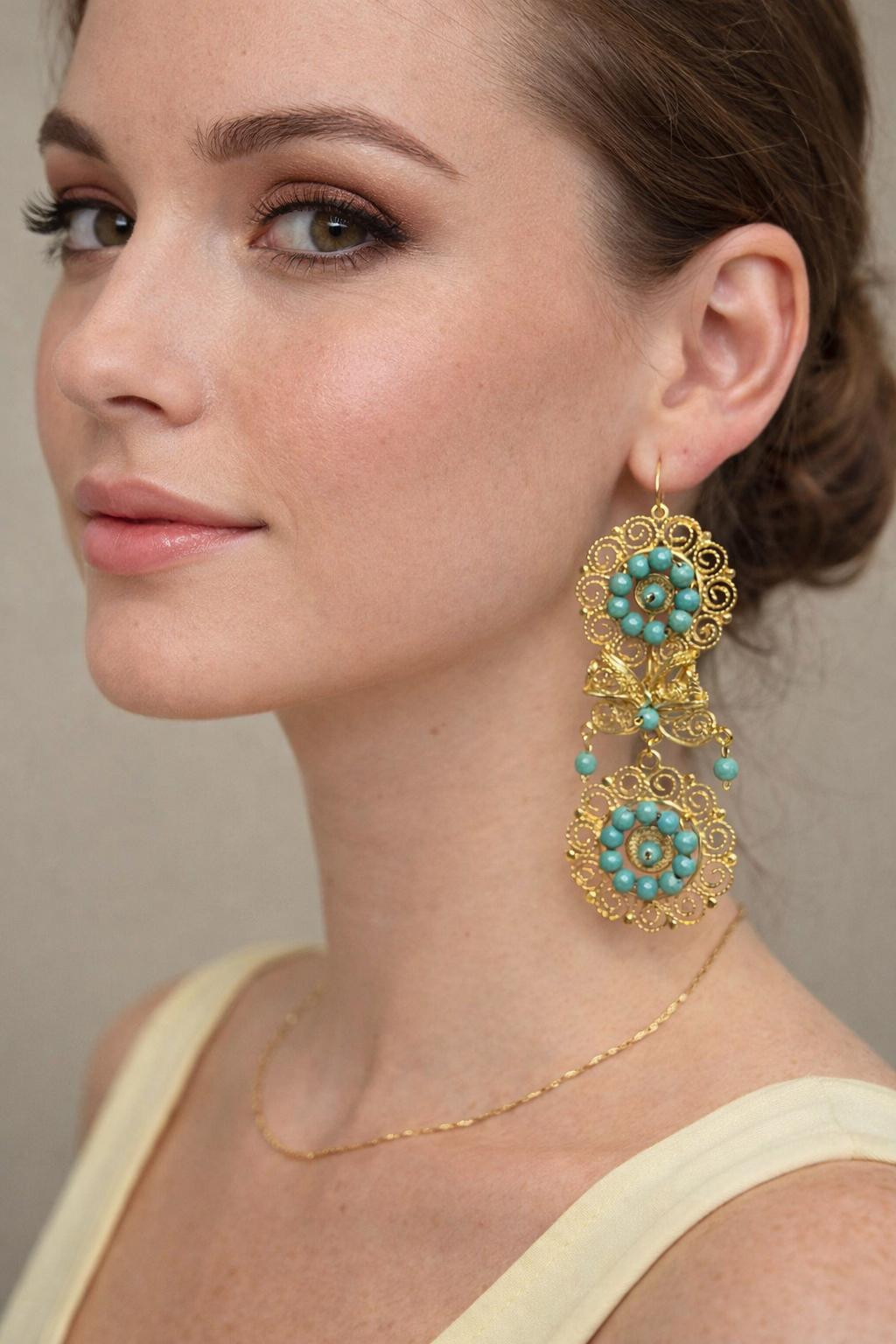Image of Elegant Oaxacan Filigree Earrings - Handcrafted Gold Jewelry for Festive Vibes