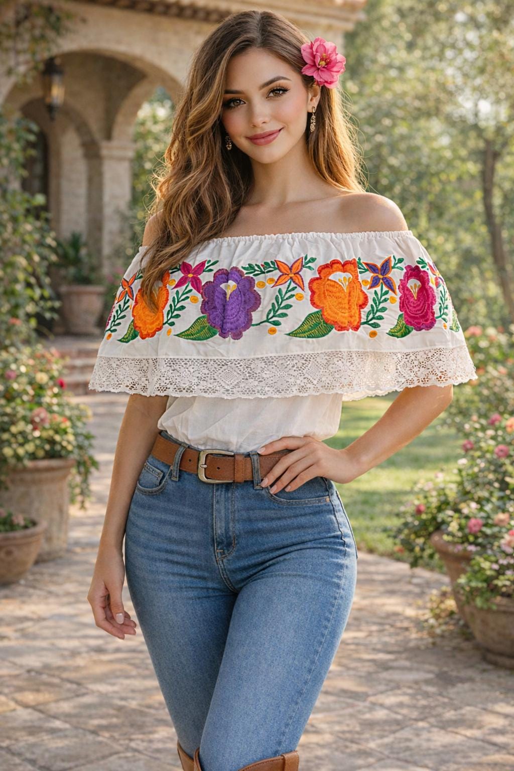 Image of Peasant Ruffle Embroidered Blouse - Gorgeous Stylish and fresh Embroidered Blouse