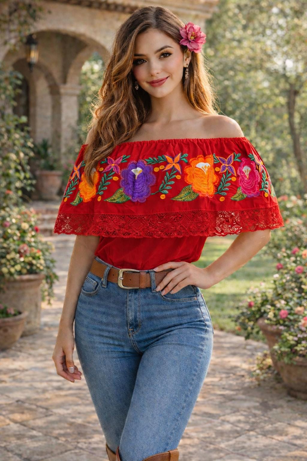 Image of Peasant Ruffle Embroidered Blouse - Gorgeous Stylish and fresh Embroidered Blouse