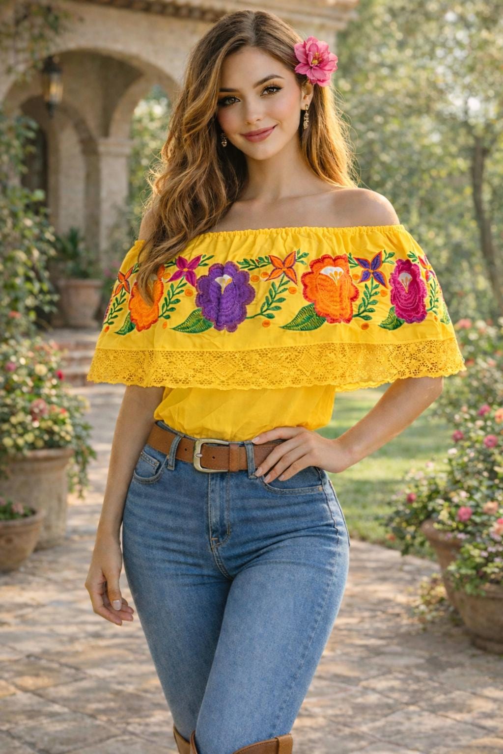 Image of Peasant Ruffle Embroidered Blouse - Gorgeous Stylish and fresh Embroidered Blouse