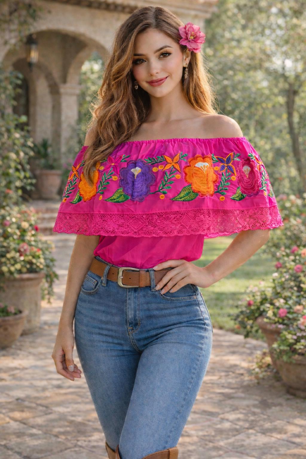 Image of Peasant Ruffle Embroidered Blouse - Gorgeous Stylish and fresh Embroidered Blouse