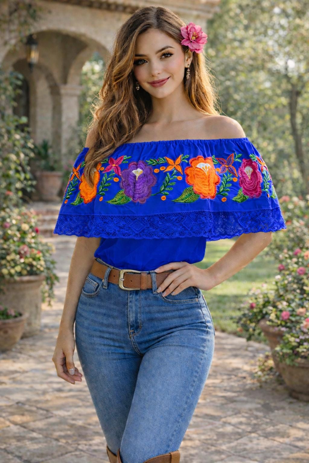 Image of Peasant Ruffle Embroidered Blouse - Gorgeous Stylish and fresh Embroidered Blouse