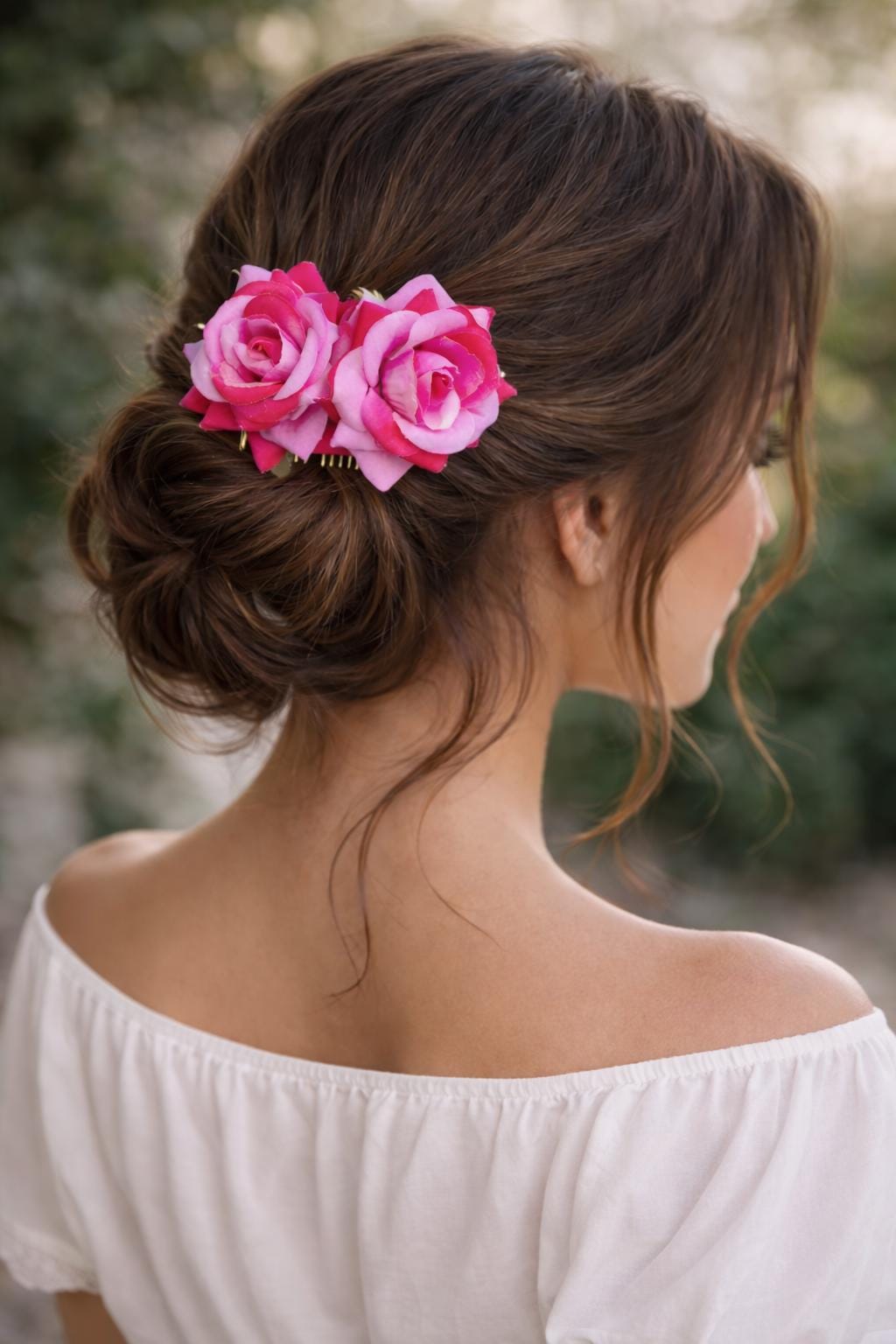 Image of Handwoven Satin Ribbon Flower Hair Comb – Artisanal Fabric Hair Piece