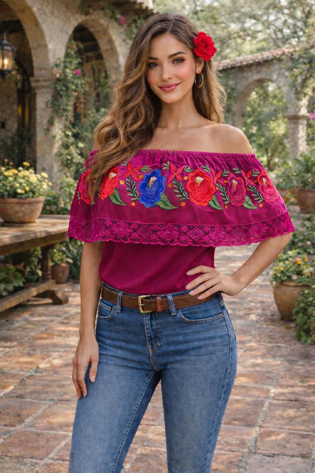 Image of Peasant Ruffle Embroidered Blouse - Gorgeous Stylish and fresh Embroidered Blouse