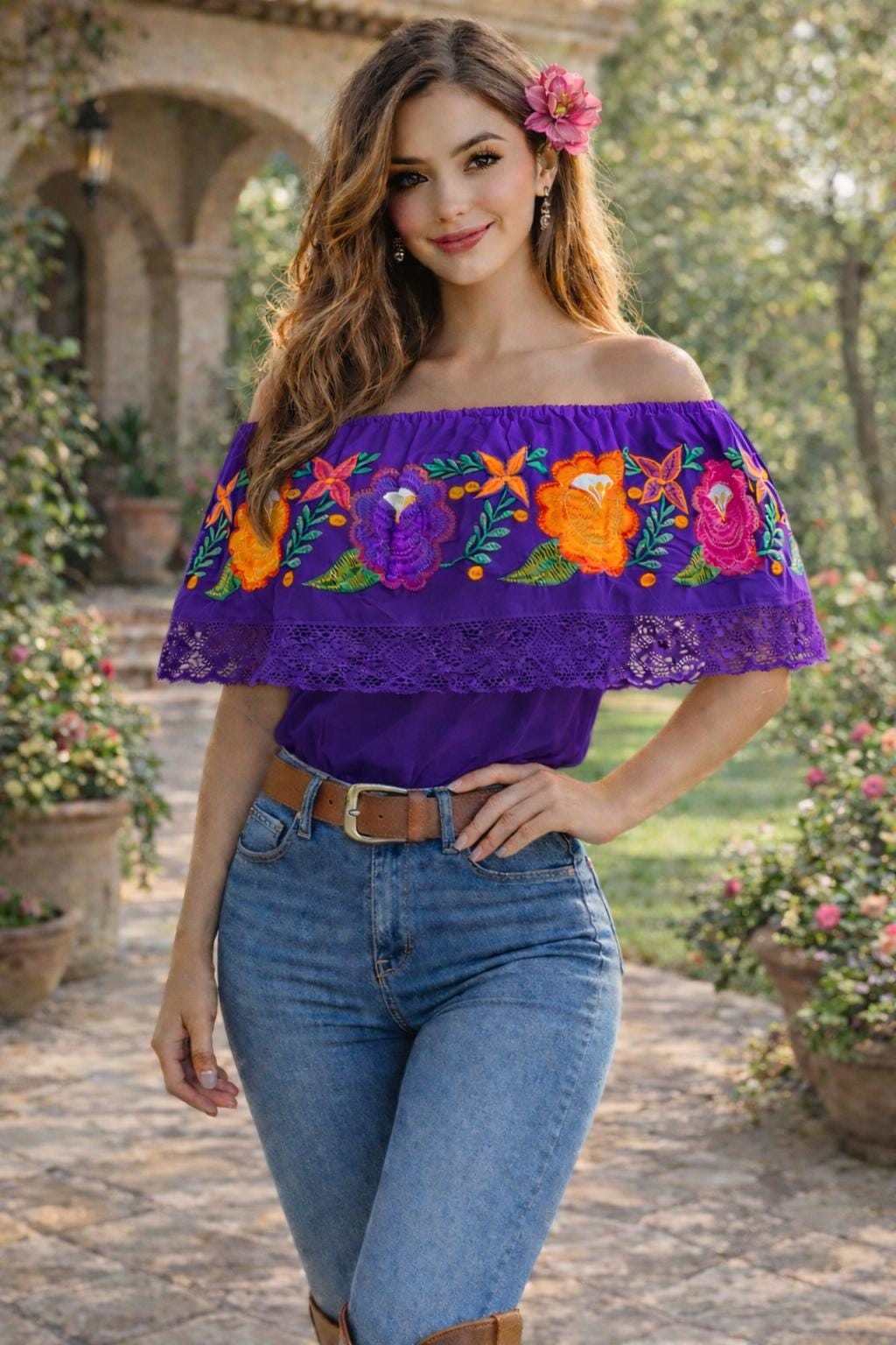 Image of Peasant Ruffle Embroidered Blouse - Gorgeous Stylish and fresh Embroidered Blouse