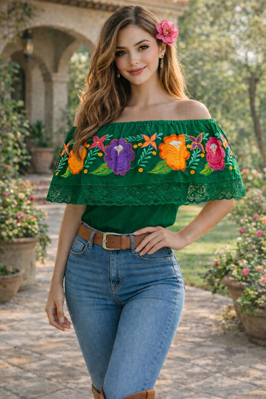 Image of Peasant Ruffle Embroidered Blouse - Gorgeous Stylish and fresh Embroidered Blouse