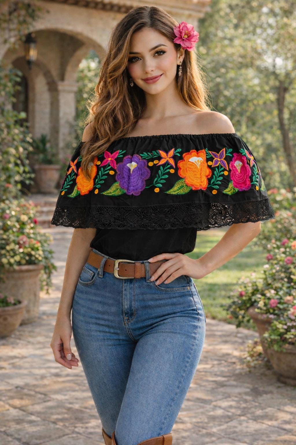 Image of Peasant Ruffle Embroidered Blouse - Gorgeous Stylish and fresh Embroidered Blouse