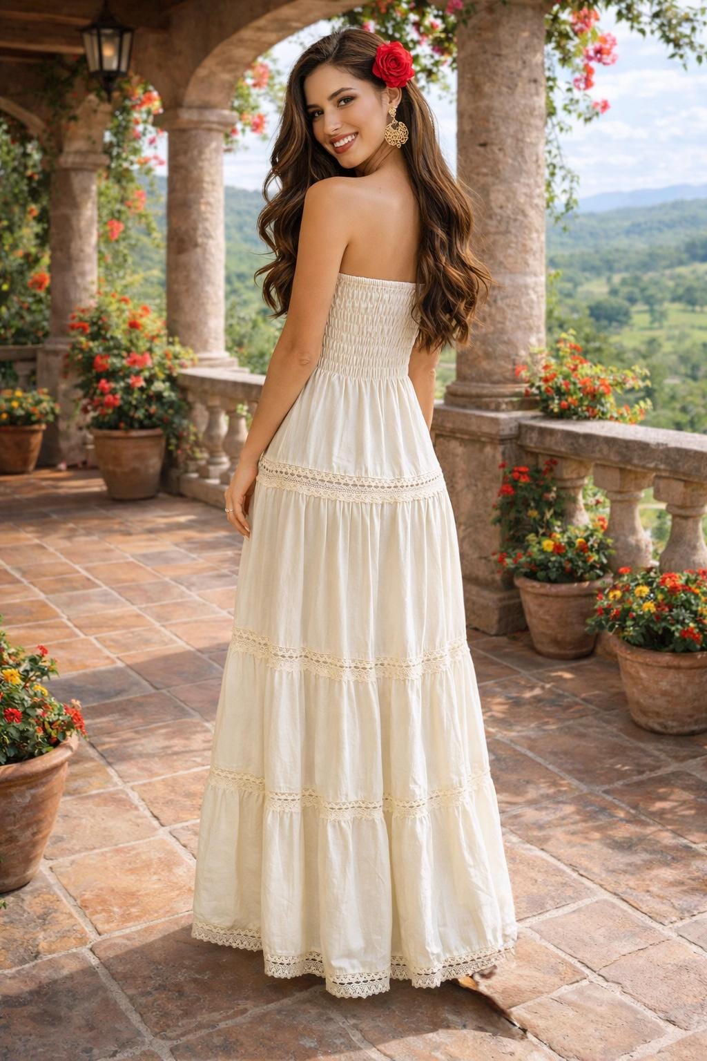 Image of Gorgeous Mexican Hand Embroidered Strapless Dress - Handmade Artisanal Strapless Dress - Hand Embroidered Dress - Small
