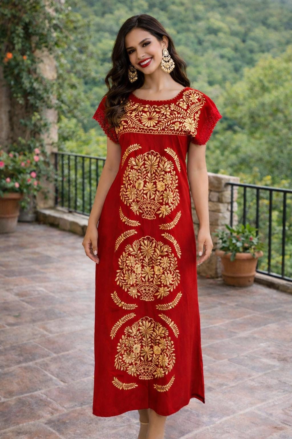 Image of Gorgeous Mexican Embroidered Dress - Handmade Artisanal Dress - Hand Embroidered Dress - M/L