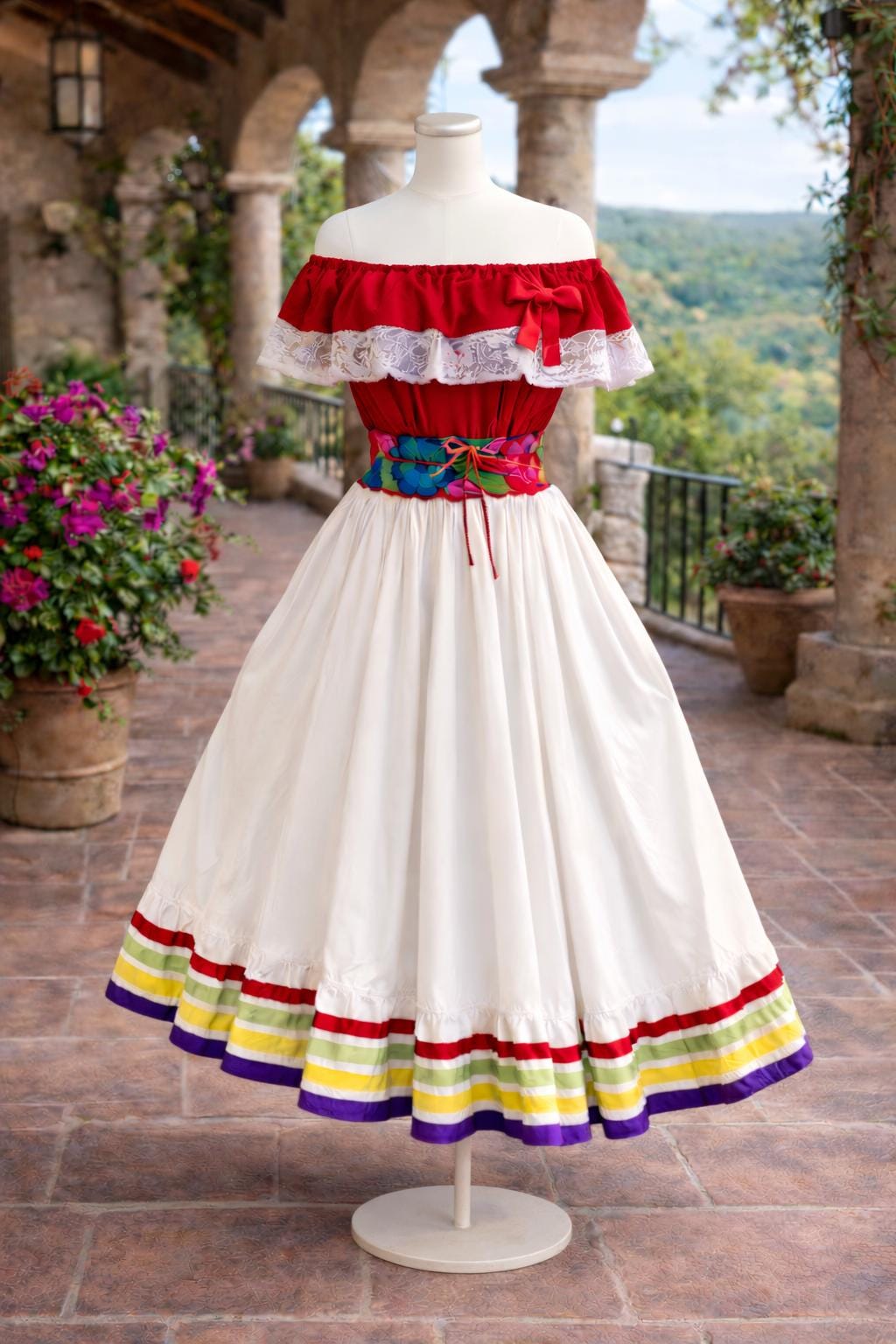 Image of Mexican Folklorico Dance 3 Piece Costume - Vivi Outfit for Cinco de Mayo Celebration - Handmade Women's Outfit