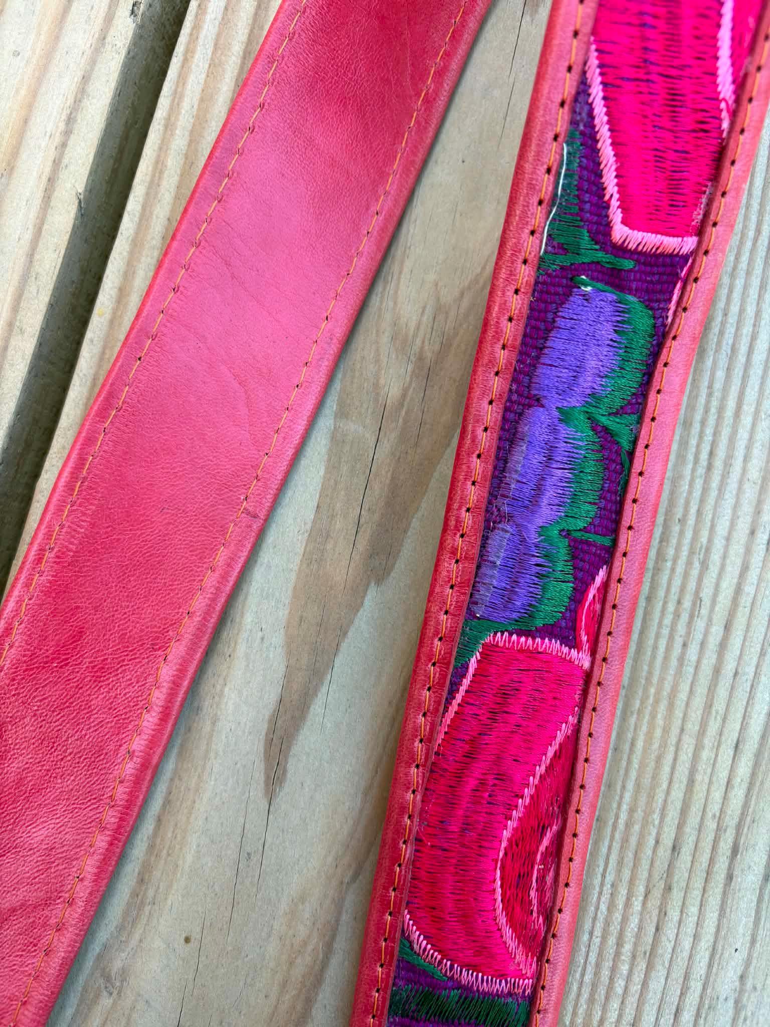 Image of Mexican Floral Embroidered Leather Camera Strap - Handcrafted Artisan DSLR Neck Strap, Photographer Gift