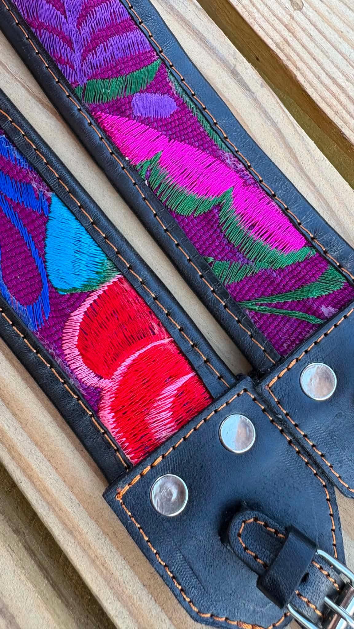Image of Mexican Floral Embroidered Leather Camera Strap - Handcrafted Artisan DSLR Neck Strap, Photographer Gift