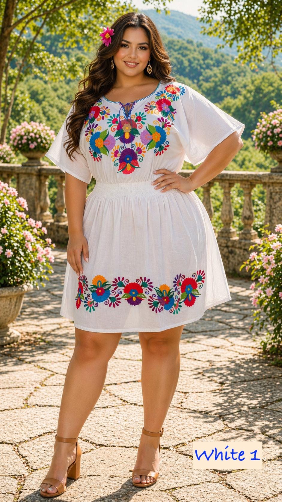 Image of Plus Size Embroidered Mexican Dress - Handmade Artisanal Dress