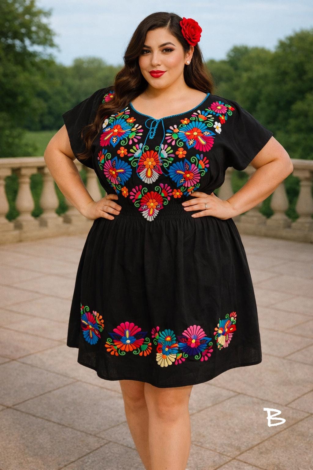 Image of Plus Size (2x) Embroidered Mexican Dress - Handmade Artisanal Dress