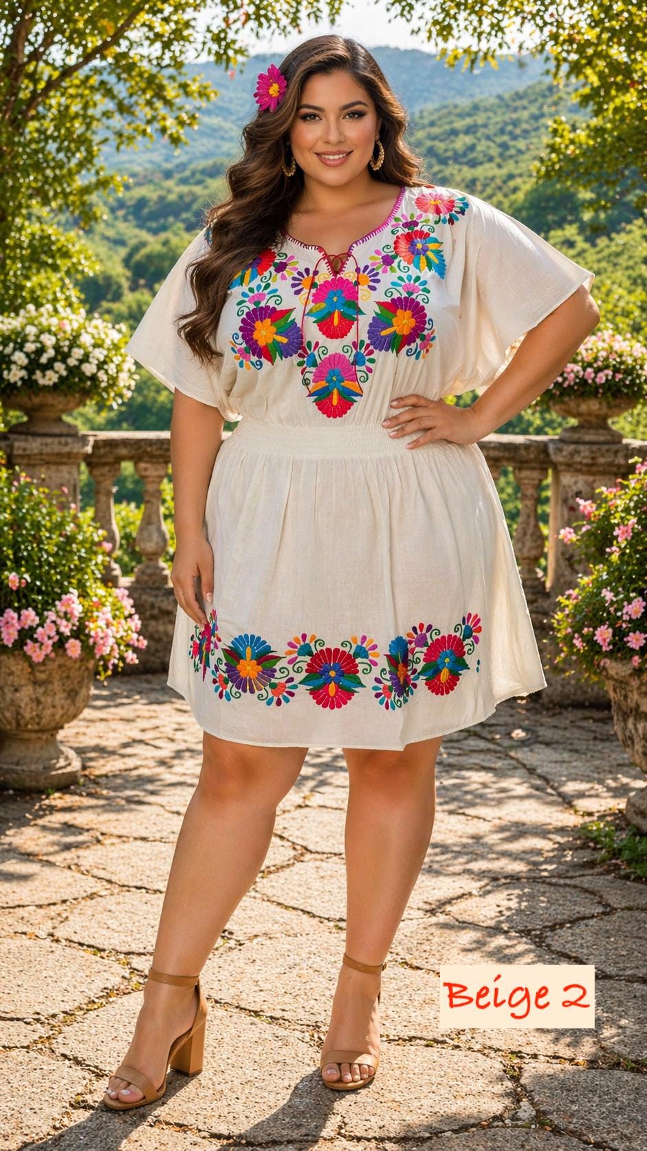 Image of Plus Size Embroidered Mexican Dress - Handmade Artisanal Dress