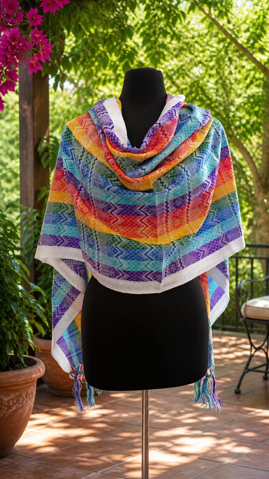 Image of Handmade Mexican White Rebozo Shawl: Artisan Cotton Blend Wrap