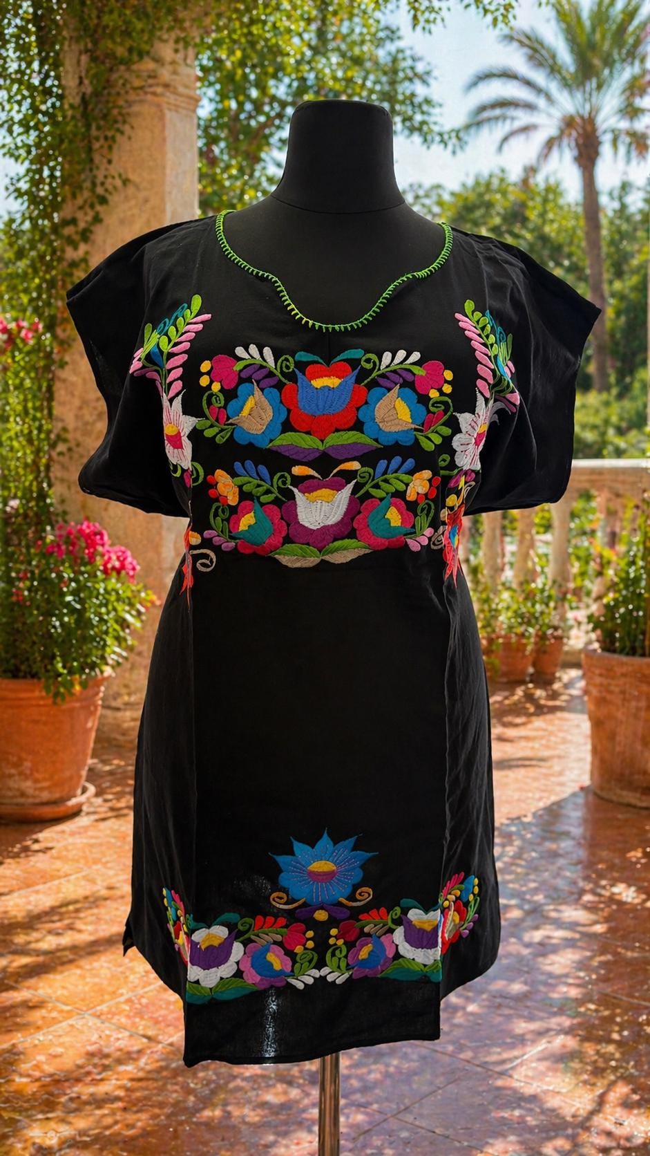 Image of Plus Size Embroidered Mexican Dress - Handmade Artisanal Dress