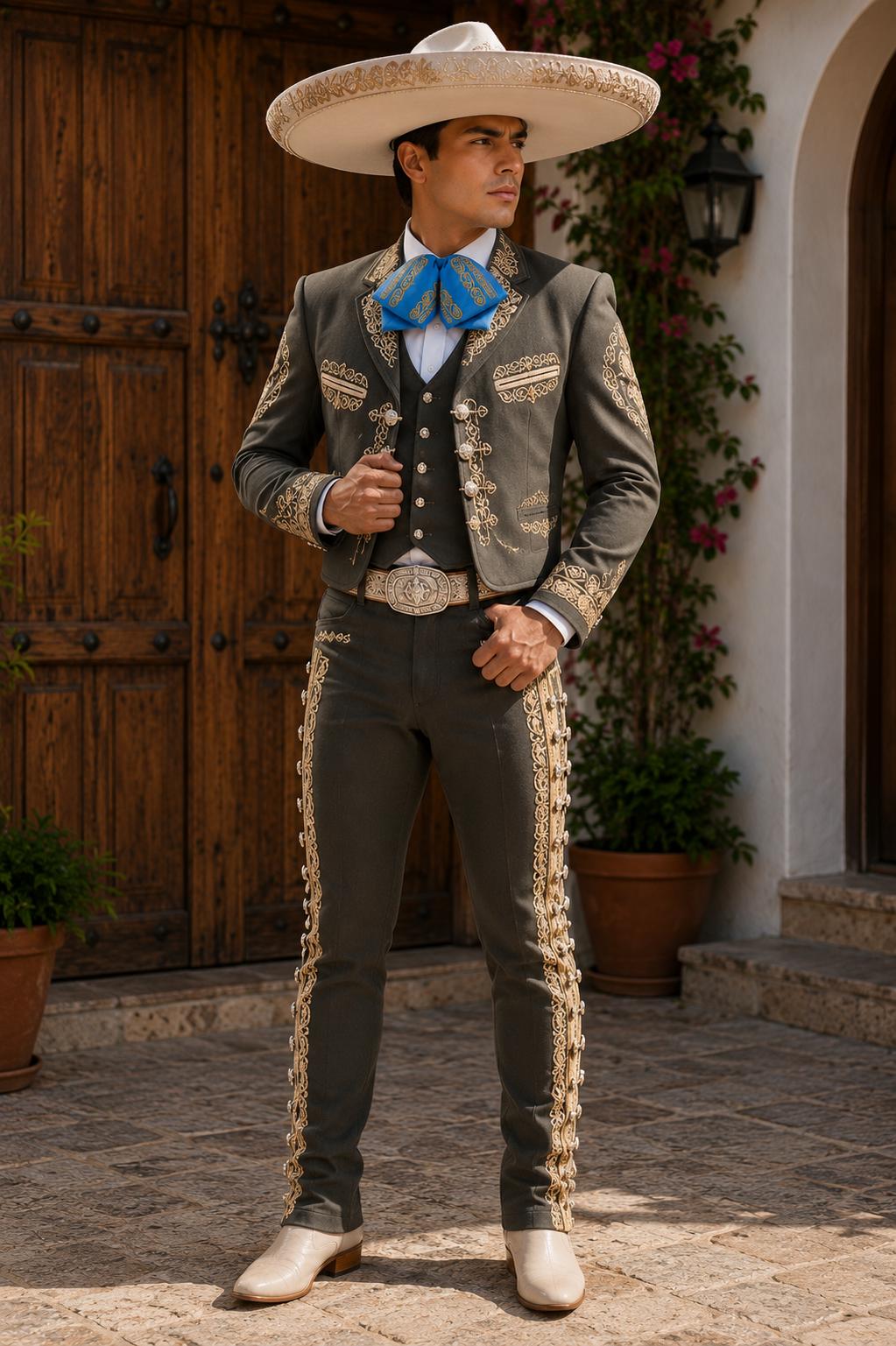 Image of Embroidered Turquoise color Charro Bow Tie | Traditional Mariachi Moño Neck Tie