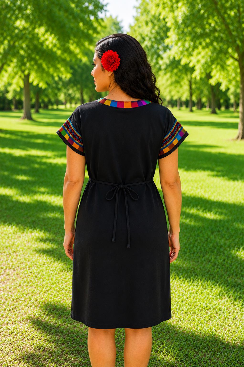 Image of Gorgeous Floral Hand Embroidered Dress - Mexican Embroidered Dress - SHORT SLEEVE - Floral Designs - M/L