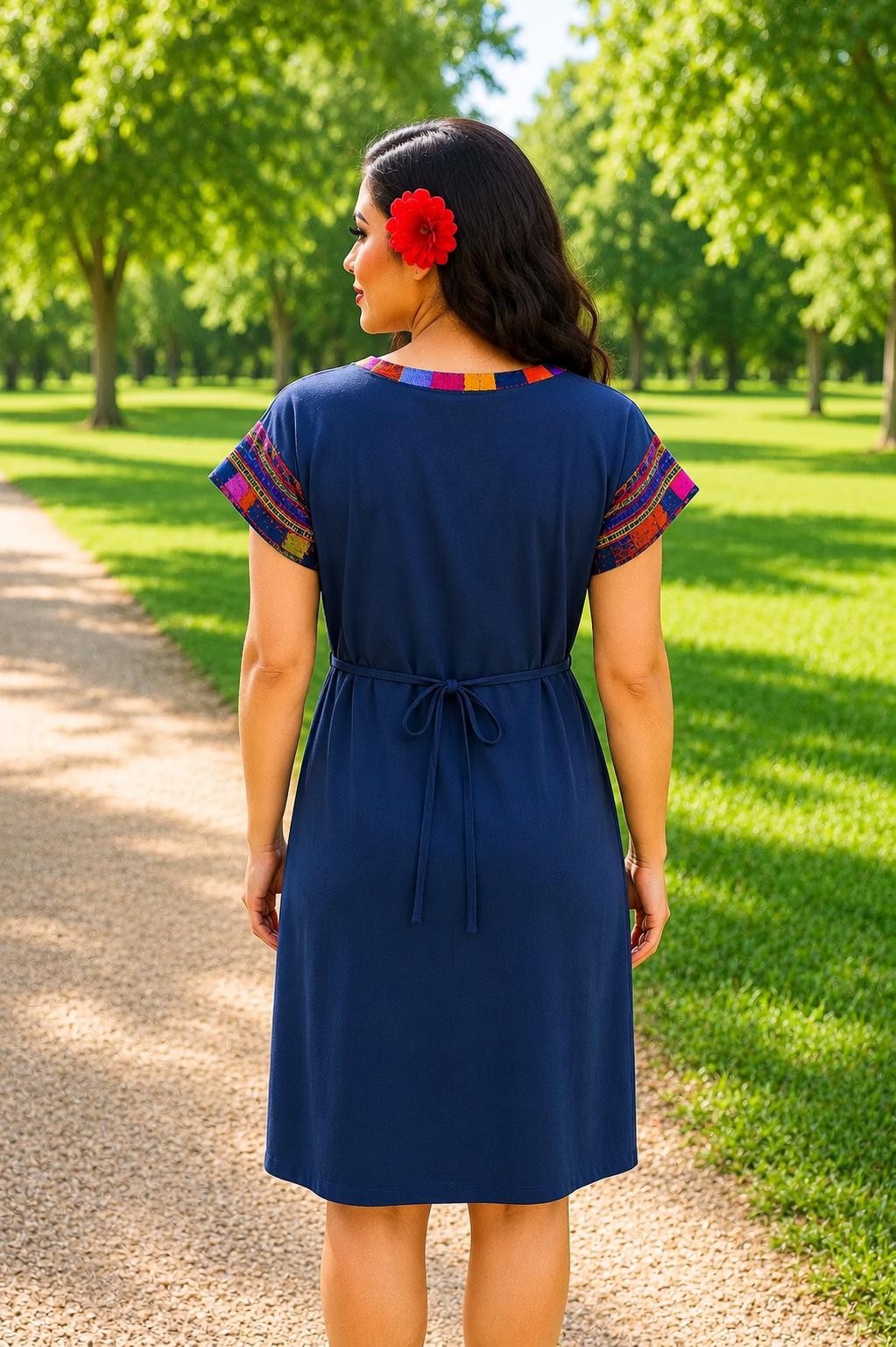 Image of Gorgeous Floral Hand Embroidered Dress - Mexican Embroidered Dress - SHORT SLEEVE - Floral Designs - M/L