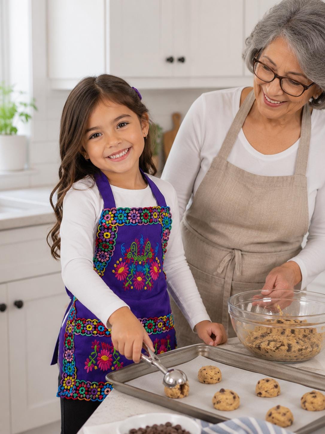 Image of Kids Floral Embroidered Aprons - Artisanal Aprons - Floral Design