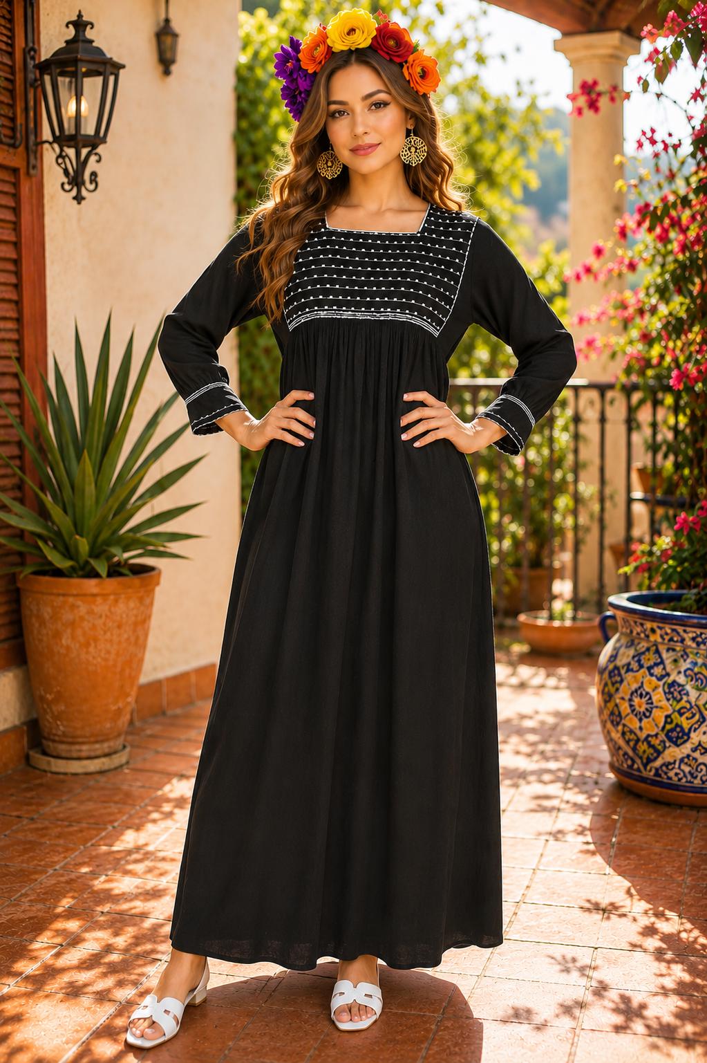 Image of Beautiful Handmade Mexican Embroidered Halloween Dress - Loose Fit Dress - Small/Medium