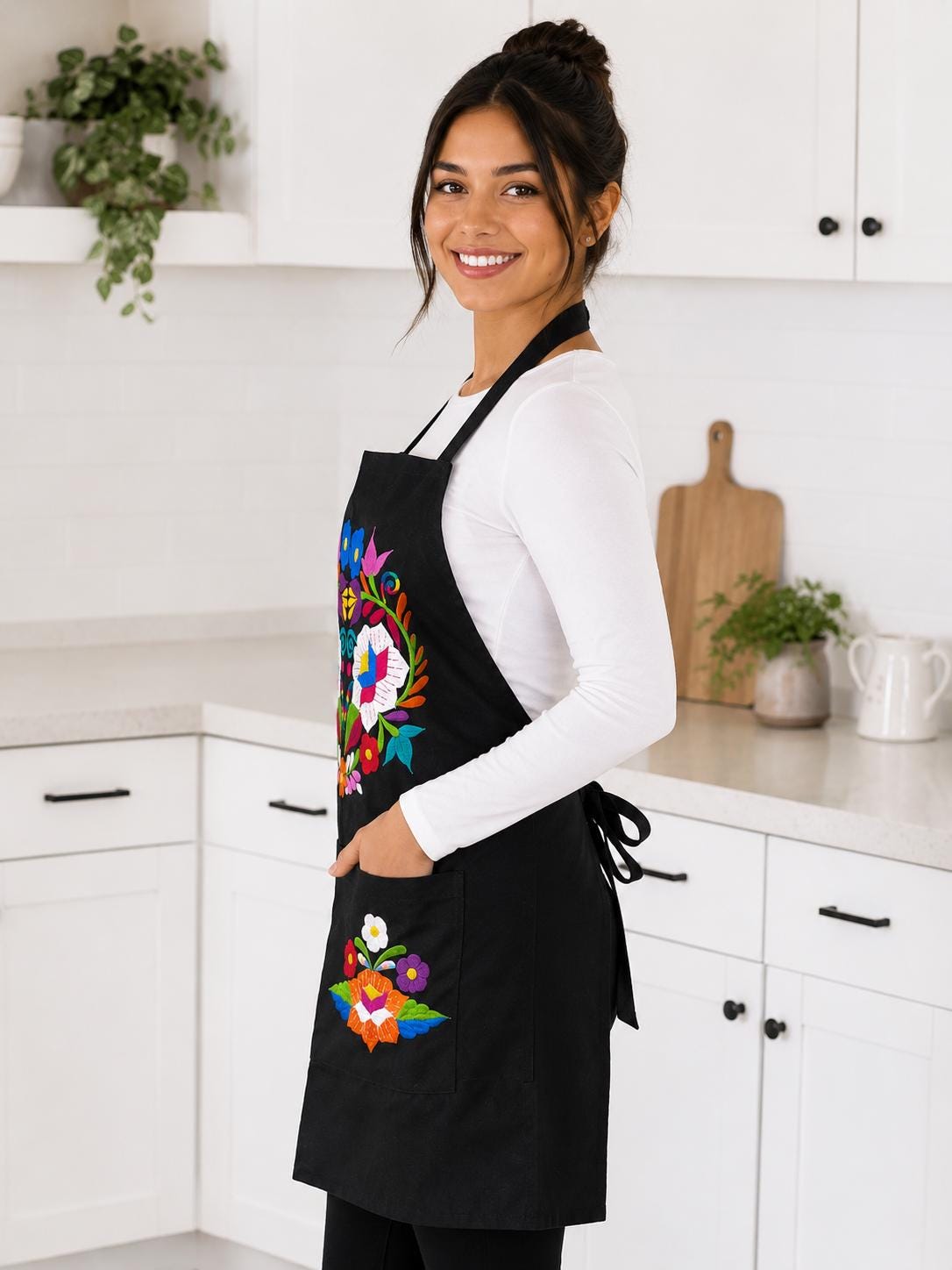 Image of BLACK - Special & Beautiful Embroidered Edition Aprons - Artisan Made Embroidered Aprons