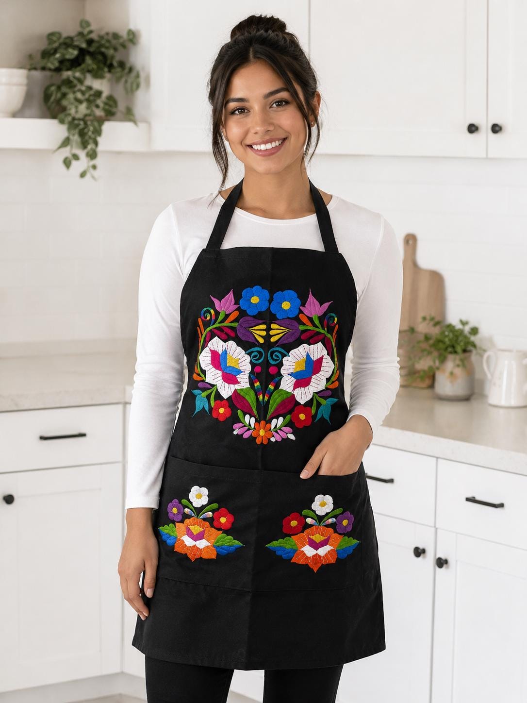Image of BLACK - Special & Beautiful Embroidered Edition Aprons - Artisan Made Embroidered Aprons