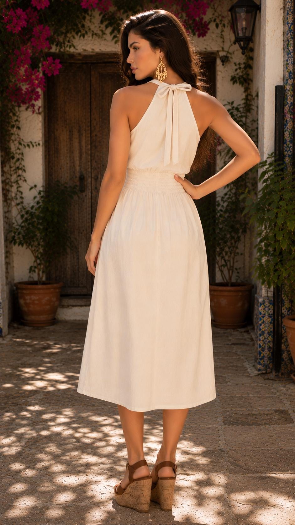 Image of Maggie-Beige – Authentic Embroidered Puebla Dress | Sleeveless Mexican Artisan Muslin Dress | Perfect for a Cocktail party