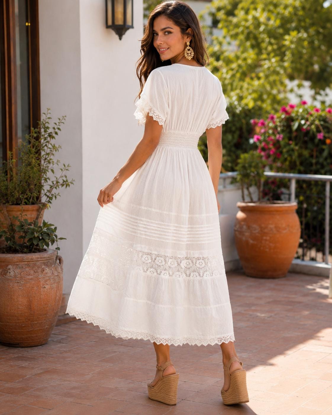Image of Mexican Hand-Embroidered Off-White Floral Maxi Dress – Artisan Cross-Stitch Boho Summer Dress