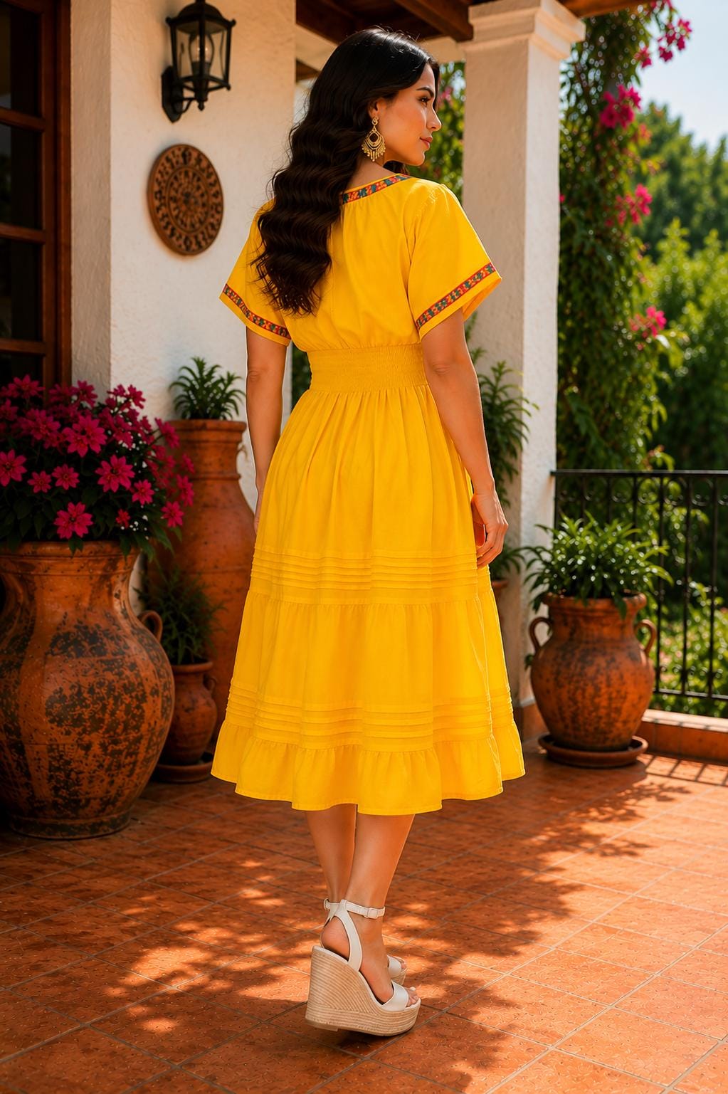 Image of Mexican Hand-Embroidered White Floral Maxi Dress – Artisan Cross-Stitch Boho Summer Dress