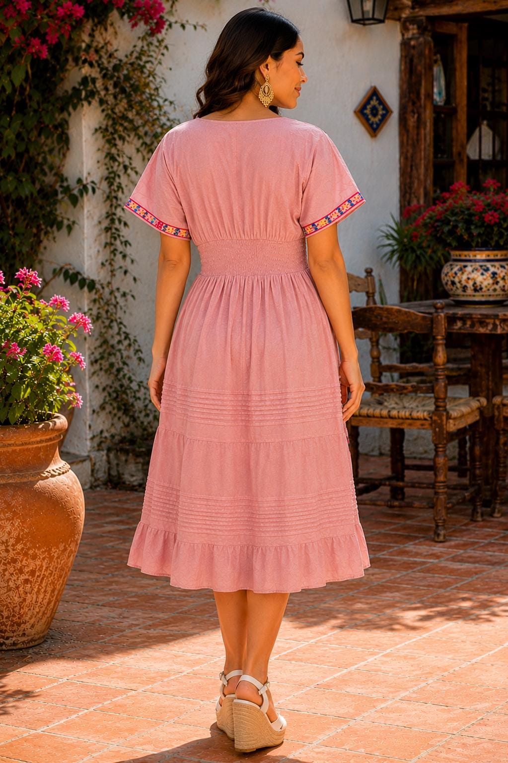 Image of Hand-Embroidered Mexican Dress | Old Rose Floral Boho Summer Style