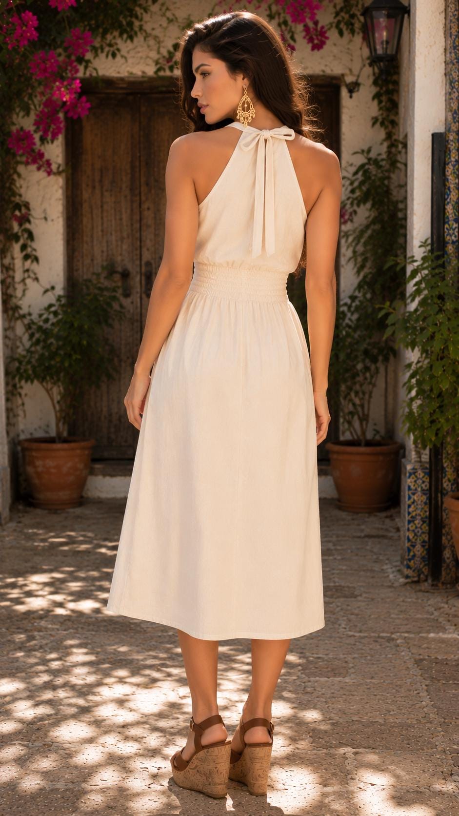 Image of Maggie-Beige – Authentic Embroidered Puebla Dress | Sleeveless Mexican Artisan Muslin Dress | Perfect for a Cocktail party
