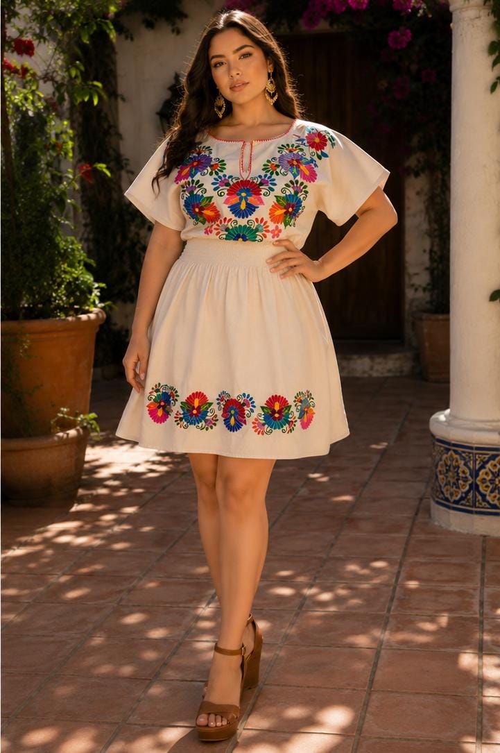 XL Handmade Mexican Embroidered Dress – Plus Size Fiesta Dress – Boho – Raquells