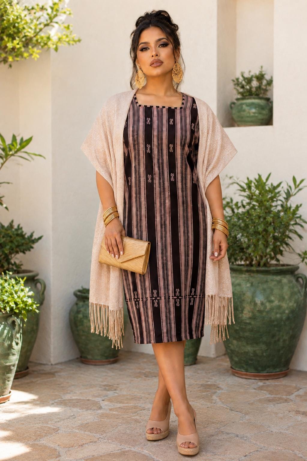 Image of Mexican Huipil Dress – Handcrafted Oaxacan Artisan Design in Wine & Rose